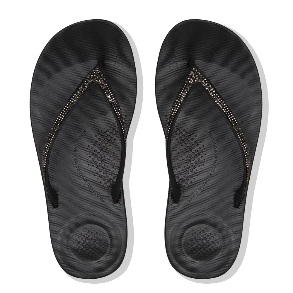 Fitflop Womens Flip-flops Black - Iqushion Sparkle Ergonomic - 19WBDUAYP